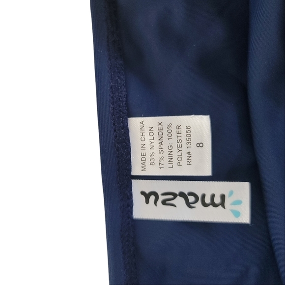 Mazu Bikini Top And Single Ruffle Swim Skirt With Under Ware  Navy Blue Sz 8 - Picture 2 of 3